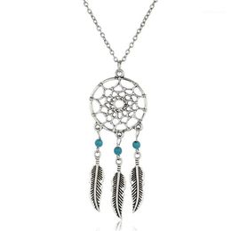 Whole-Ancient Silver Colour Alloy Girl Chian necklaces For Women Vintage Korea Dream Catcher Leaves Pendant Necklace Jewellery co243T