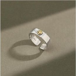 S925 sterling silver smiley face retro smile open female ring226Z