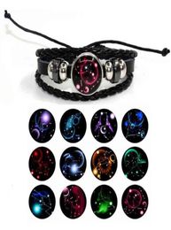 sky 12 Constellations luminous Bracelet Handmade leather starry bracelets Zodiac Glass Charm Bracelet Christmas present TNT F2568598