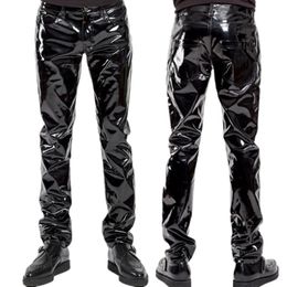 Shiny PVC Latex Trousers Men Motorcycle Black Mens Pants Fashion Faux Leather Riding Waterproof Motor Biker Male Street 231225