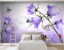 Wallpapers Custom Mural Wallpaper 3D Soft Beautiful dreamy purple flower butterfly Luxury Wall Paper Hotel Living Room TV Backdrop Murales De