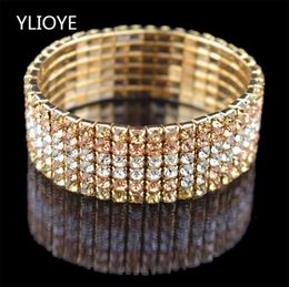 High Quality Fashion 6 Row wide Stretch Crystal Bracelets Bangles 5 Colors Bracelets For Women Jewelry Girl child6765341