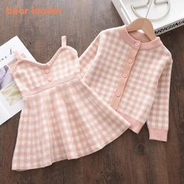 Bear Leader Kids Christmas Sweet Knitwear Suits Girls Sweaters Coats Suspender Dress Outfits Princess Clothes Sets 231225