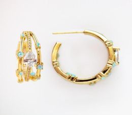 White Fire Opal Earring Hoops Women Wedding Bridal Gift Jewellery With Gold Filled 3 Lines Water Drop Cubic Zirconia Cz Hoop Huggi7164417