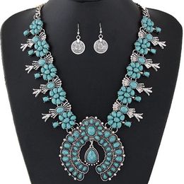 Bohemian Jewelry Sets For Women Vintage African Beads Jewelry Set Turquoise Coin Statement Necklace Earrings Set Fashion Jewelry211C
