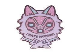 I HATE HUMANS Enamel Pin Fashion Cute Pastel Princess Mononokes Brooch Anime Movie Fans Collectible Medal Unique Gift1522062