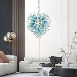 Blue Art Deco chandelier Hand blown glass chandelier 28 inch Luxury ceiling chandelier for bedroom dining room living room