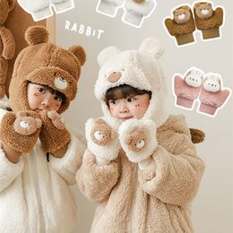 Rękawiczki dziewcząt zimowe dziecko trójwymiarowe kreskówkowe pluszowe ciepłe rękawiczki dzieci 231225