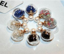 Colourful rystal transparent glass ball pearl stud earrings for woman girls fashion luxury designer double sided5966843