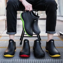 Winter Rain Boots Men Women Fashion Short Sleeve Plush Insulation Outdoor Car Wash Kitchen Anti Slip Waterproof Casual Shoes 231226