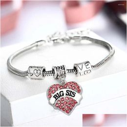 Charm Bracelets Pink Crystal Chain Love Heart Big Middle Little Baby Sis Bracelet For Sister Gifts Friends Women Jewellery Drop Deliver Othwv