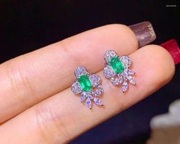 Stud Earrings Natural Emerald Earring Fashionable Gem Quality 925 Silver 3x5mm