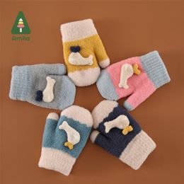 Amila Baby's Glove Winter Boys And Girls Warmth Whale Shape With Colour Blocking Mittens 231225