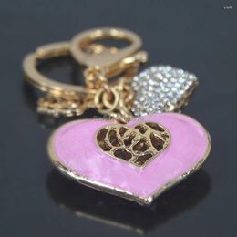 Keychains Fashion Crystal Jewellery Double Heart Keychain Pendant Key Chain Ring Rhinestone Alloy Keyring Charms Women Lady Bag Gift