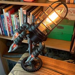 Creative Vintage Rocket Ship Lamp Night Lights Decorative Bedside Table Light Kids Gifts For Bar Bedroom Decor 231225