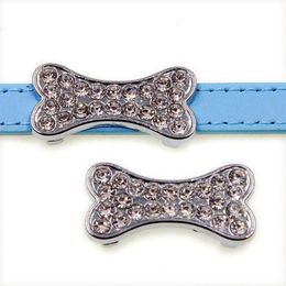 Whole rhinestone dog bone zinc alloy 10mm slider Charms DIY Accessories Fit 10mm Pet Collar wristband SL508281p