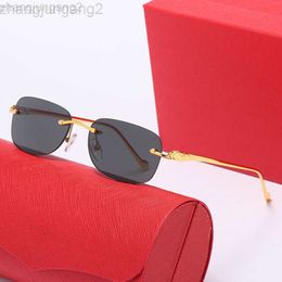 Designer Carti Sunglasses Catier Leopard Head Card Family Frameless Small Square Men's Metal Women's Optical Myopia Flat Glasses