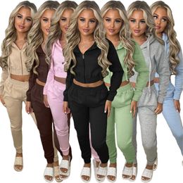 2024 Designer Fleece Tracksuits Fall Winter Women Two 2 Pieces Sets Long Sleeve Hooded Jacket Pants Sweatsuits Casual Outfits Jogger Suits Wholesale Clothing 10361