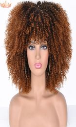 Short Afro Kinky Curly Wigs With Bangs For Black Women Blonde Mixed Brown Synthetic Cosplay African Wigs Heat Resistant Anniviafac6575069