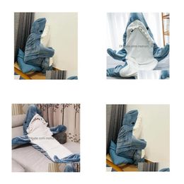 Blankets Cartoon Shark Slee Bag Pyjamas Office Nap Blanket Karakal High Quality Fabric Mermaid Shawl For Drop Delivery Home Garden Te Dhhhx