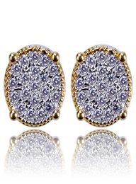 Bling Iced out CZ Premium Diamond Cluster Zirconia Round Screw Back Stud Earrings for Men Hip Hop Jewelry7895601