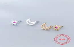 whole mexican stud jewelry unique design 925 Sterling Silver Moon and Star Micro Pave CZ Stud Earrings For Women high quality 1643183