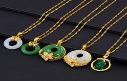 Anniyo Round Flower Gourd Green White Stone Pendant Necklaces Women Girs Chinese Cultural Fashion Luxury Accessories 002236 H09187303747