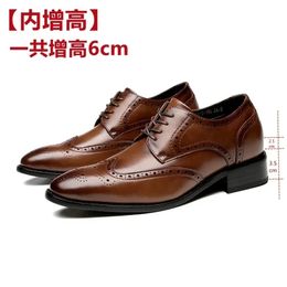 Genuine Leather Brogue Men Shoes 6CM Height Increase Formal Dress Shoe Business Office Italian Designer 231226