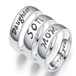 Engraving Text Love Mom Dad Son Daughter Stainless Steel Ring Couple Rings For Women and Men Family Couples Jewelry256J