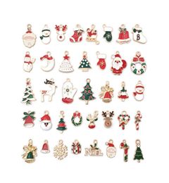 Mix 76pcs Cute Christmas Enamel Alloy Charms Gold Tone Plated Oil Drop Santa Clause Tree Deer Candy Cane Snowman Metal Pendants2858907