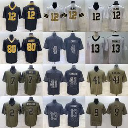 Mens Football 4 Derek Carr Jerseys 13 Michael Thomas 32 Tyrann Mathieu 7 Taysom Hill 9 Drew Brees 41 Alvin Kamara 2 Jameis Winston Black White Green Salute To Service