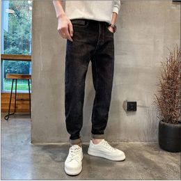 Men's Jeans Autumn And Winter High Quality Plus Fleece Thick Warm Casual Slim-fit Small Feet Youth Social Guy Pants