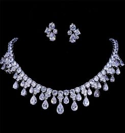 Emmaya Zircons High Quality White Gold Colour Cubic Zirconia Bridal Wedding Necklace And Earring Sets Party Gift 2202241546435