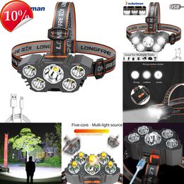 New Headlamps Powerful 5 LED Headlamp USB Rechargeable Headlight Waterproof Head Lamp Head Flashlight for Camping Hiking Fishing Adventure