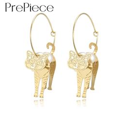 Charm PrePiece Trendy Pearl Hoop Earrings For Women Gold Colour Imitation 3D Cute Animal Cat Handmade Fashion Jewellery PE14236949793