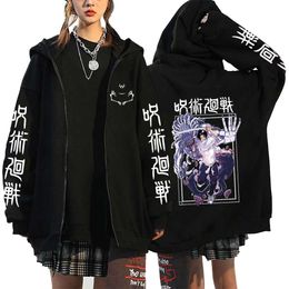 Jujutsu Kaisen Fleece Sweatshirts Gojo Satoru Casual Zipper Hoodies Zip Up Oversized Jackets Y2k Streetwear Pullover Unisex Coat