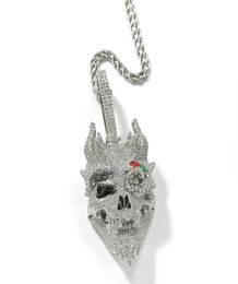 Hip hop Rose Skull Pendant necklaces for men women luxury designer mens bling diamond gold chain necklace Jewellery love gift7264615