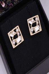2022 Top quality drop earring square stud Charm dangle with diamond and white crystal for women wedding jewelry gift have box stam1910367