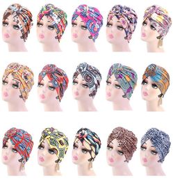 Women Printed Muslim Hats Hijab Knotted Chemo Cap Beanie Scarf Turban Head Wrap Bandanas Vintage Headawear Accessories Hot3671179