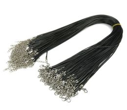 100pcs 1.5mm Black Wax Leather chains Beading Cord String Rope 45cm+5cm Extender bracelet ChainLobster Clasp DIY5469332