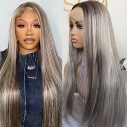 Lace Front Wig Highlight Blonde Straight Synthetic Wigs for Women Transparent Glueless Pre Plucked Heat Resistant Daily 231226