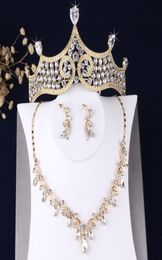 Earrings Necklace Baroque Rhinestone Bridal Jewellery Sets Wedding Leaf Crystal Gold Choker Set African Beads4083017