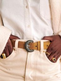 Belts 2 Colours Women Metal Buckle Inlay Beads Belt All-Match 2024 Simple Genuine Leather Retro For Female