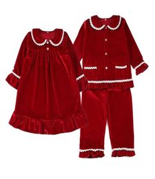 Boutique Fashion Velvet Fabric Toddler Sleep Suit Christmas Baby Pyjamas Set Lace Girls Sleepwear 2109135707098