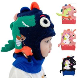 Berets N7YD For Pony/Dinosaur Winter Knitted Scarf Suit Headgear Windproof Balaclava Outdoor Activities Sports Baby Gi