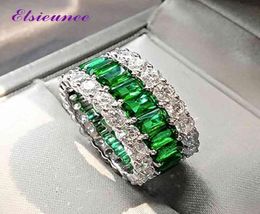ELSIEUNEE 100 925 Sterling Silver Created Moissanite Emerald Gemstone Ring for Women Anniversary Cocktail Party Fine Jewellery 21033516206