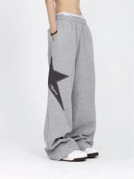 Harajuku jogging sweatpants para mulher y2k retro estrela streetwear vintage retalhos calças esportivas hip hop perna larga mulher