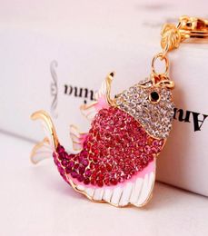 Fish Keyring Animal Pendant Key Chains Gold Tone Plated Drip Oil Rhinestone Crystal Car Key Ring Holders Women Bag Accessories8516458