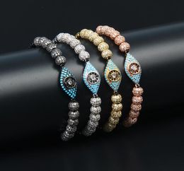 Women Charm Bracelets Turquoise CZ Eye Hamsa Braiding Jewellery For Men 6mm Ball Beads 4mm Stainless Steel Beads3778385