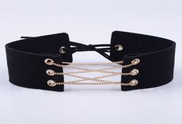 whole Sexy Women Syede Lace Up Choker Necklace Thick 5 Colour Velvet Corset Leather Choker Collares Wrap Clavicle Gothic Choker3093697